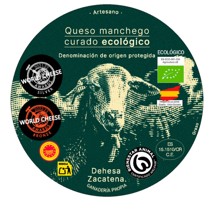 Etiqueta queso manchego curado ecológico ARTESANO